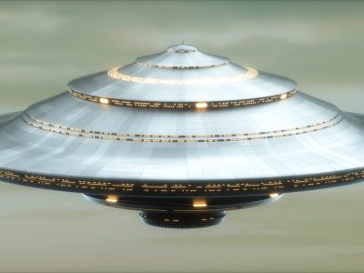 3D illustration. Alien spaceship with clipping path included.